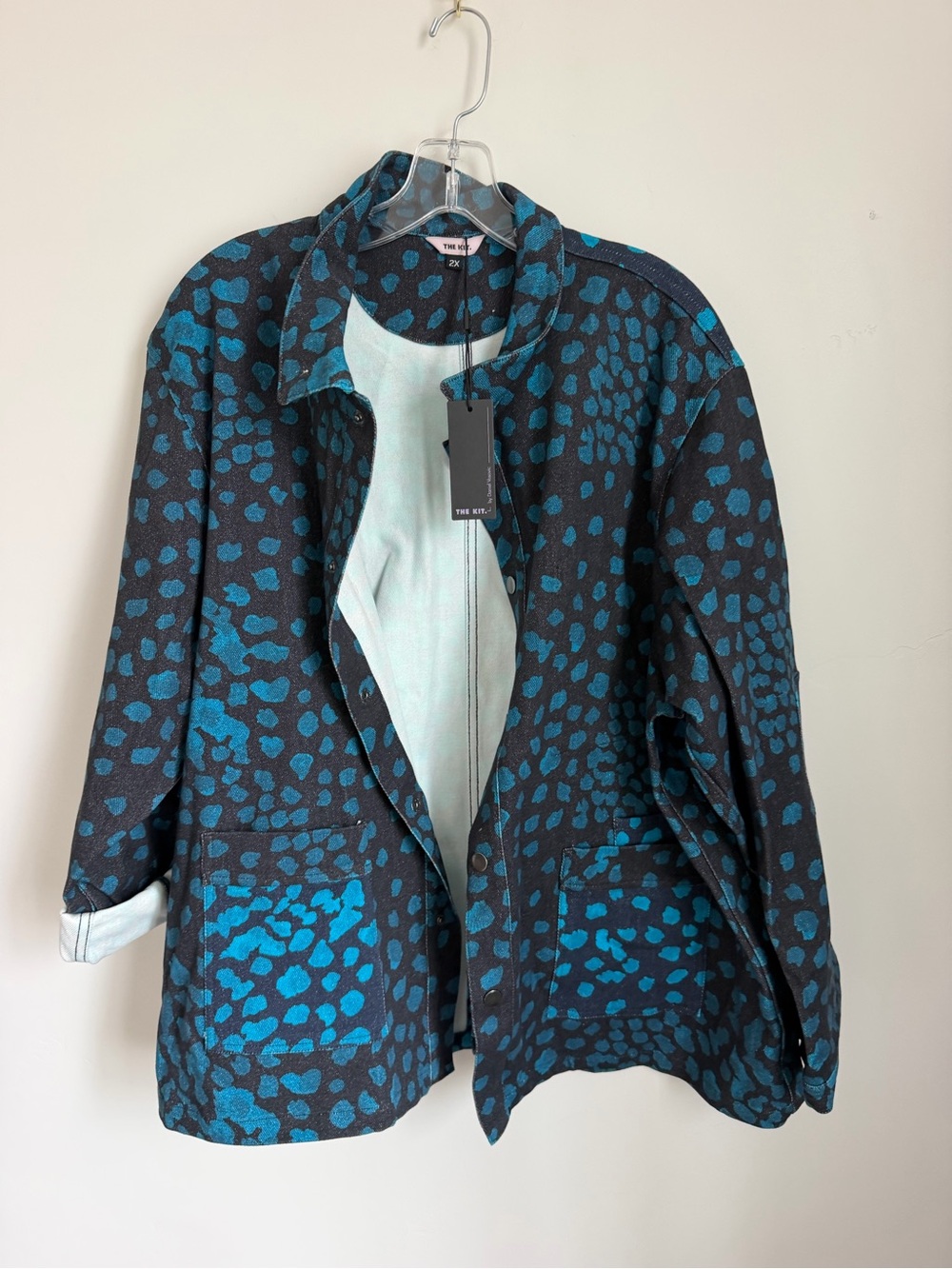 The Kit NWT Blue & Black Printed Jean Painters Jacket